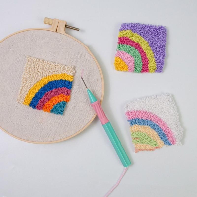 Beginner Punching Needle Embroidery Set Inlcudes 12 Color Yarn, Embroidery Cloth, Punching Needle Pen, Needle Threader