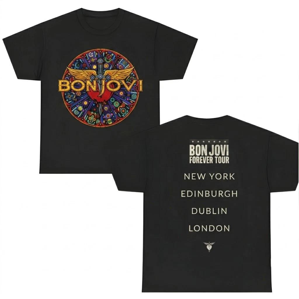 Bon Jov! Forever Tour 2026 Heart Dagger Stained Glass T Shirt