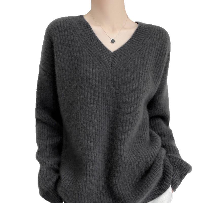Women's V-Neck Loose Pullover Sweater, 2025 Autumn/Winter Wool Knit Outerwear