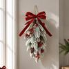 Holiday Gift for Home Flocked Christmas Teardrop Swag Front Door, Artificial Pine with Red Decorative Hanging Wreath Wall Berries Velvet Bow,