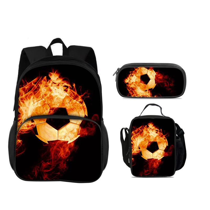 Fußball neue runde Fronttasche Rucksack Federmäppchen, Kühlpack, 3er-Set, der beste Begleiter für Schüler und Schülerinnen in der Schule