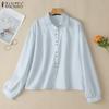 ZANZEA Women Turn Down Collar Loose Long Sleeve Stripe Blouse