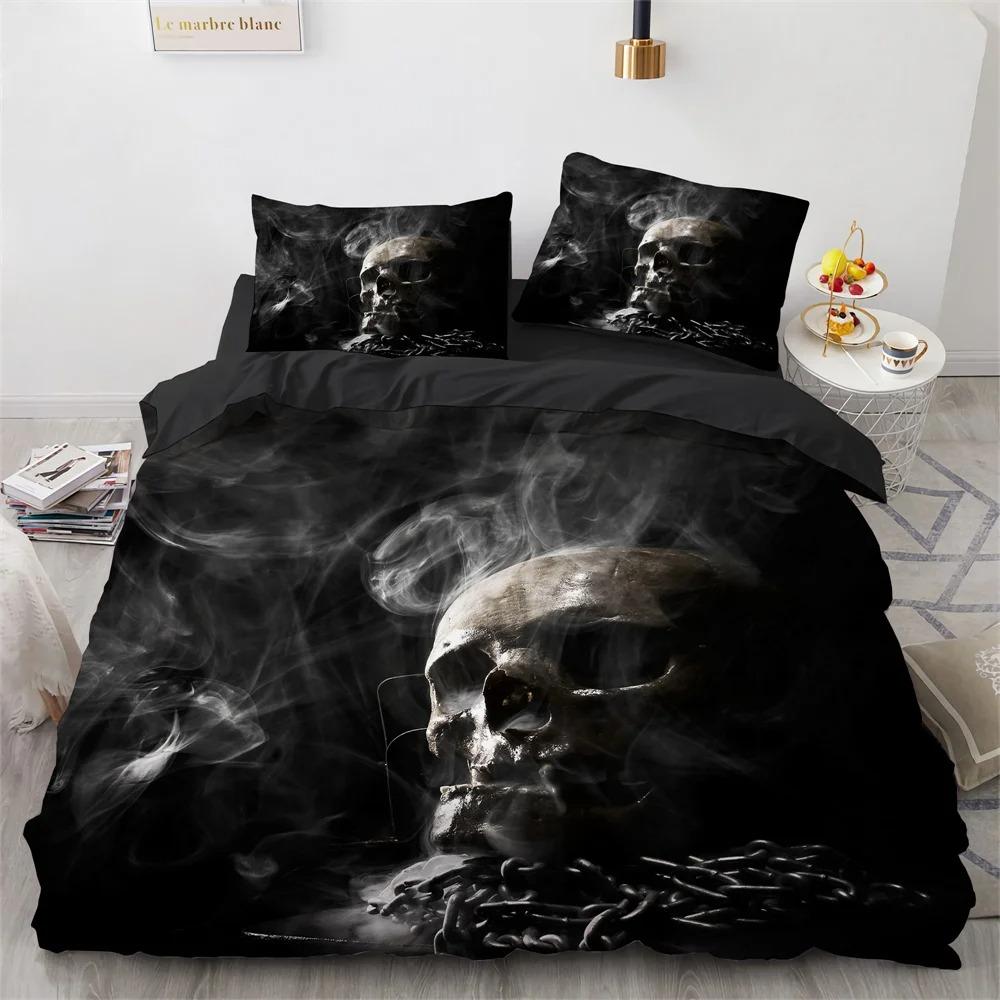 Skull Bedding Set 3D Print Terror Skulls Pattern Ghost Smile King Queen Size for Halloween Decoration Kids Teens Men Duvet Cover