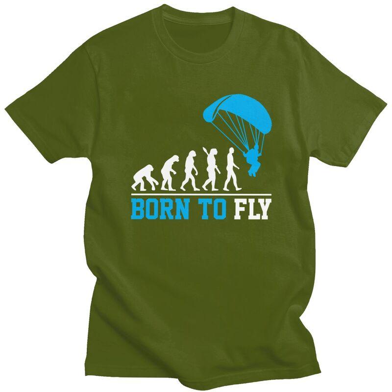 Individuelle Evolution Gleitschirmfliegen Born To Fly T-Shirts für Männer Reines Baumwoll-T-Shirts Gleitschirmflieger Fallschirmspringen T-Shirts Kurzarm-T-Shirt