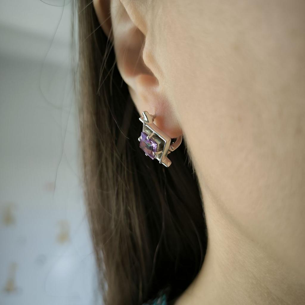 Серебряные серьги с натуральным аметистом 2.942ct (2189329)