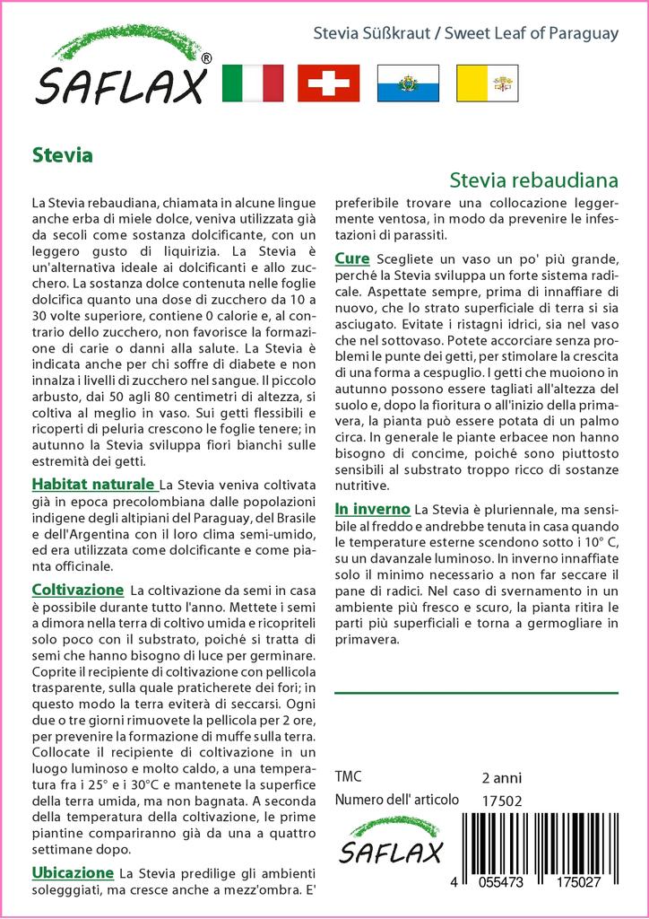 SAFLAX Sweet Leaf of Paraguay - 100 semen - Se substrátem pro lepší pěstování - Stevia rebaudiana