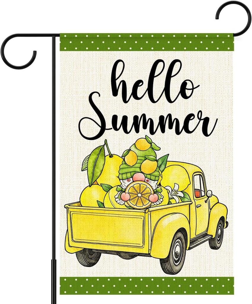 Summer Truck Garden ag Hello Summer Lemon Yard ags for Lawn Porch Outdoor Decorations 12x18 Double Sided