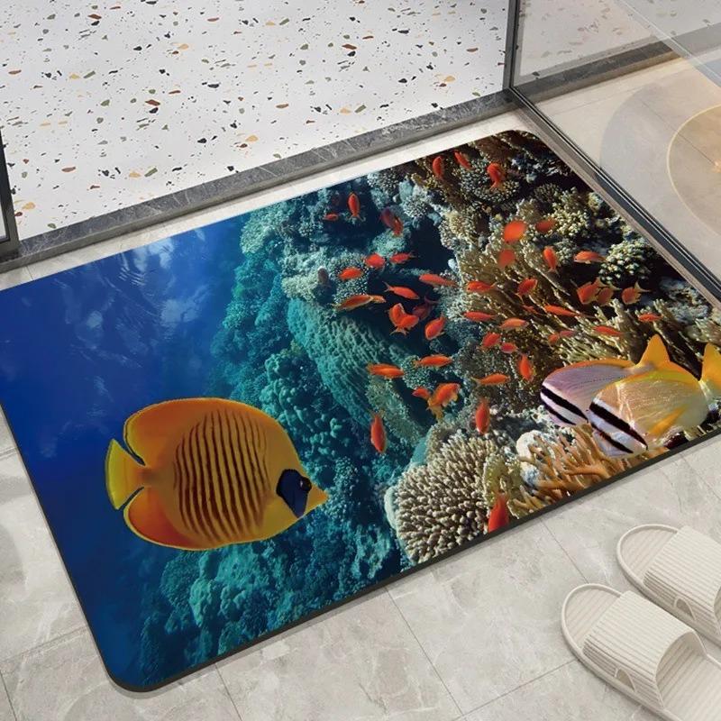 Home Decoration Bedroom Living Room Entrance Entrance Floor Mat Sea Animal Dolphin Pattern Kitchen Bathroom Absorbent Carpet