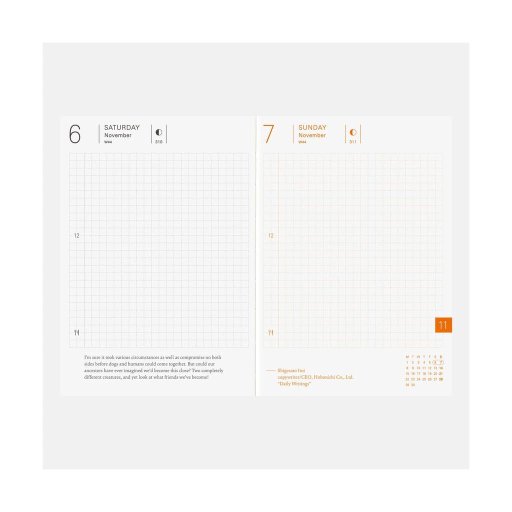 Hobonichi Techo 2027 Planner size 1 page per day January Monday [A6 / (English) / / start]
