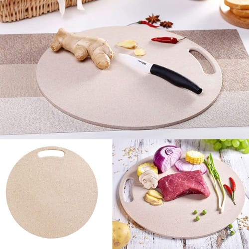 SORERUN Round Cutting Board, Kamaboko Shape, Antibacterial, Lightweight, Non-Slip, Dishwasher Safe, Heat-Resistant, D-Shaped, Beige, Large, 29cm, Perf