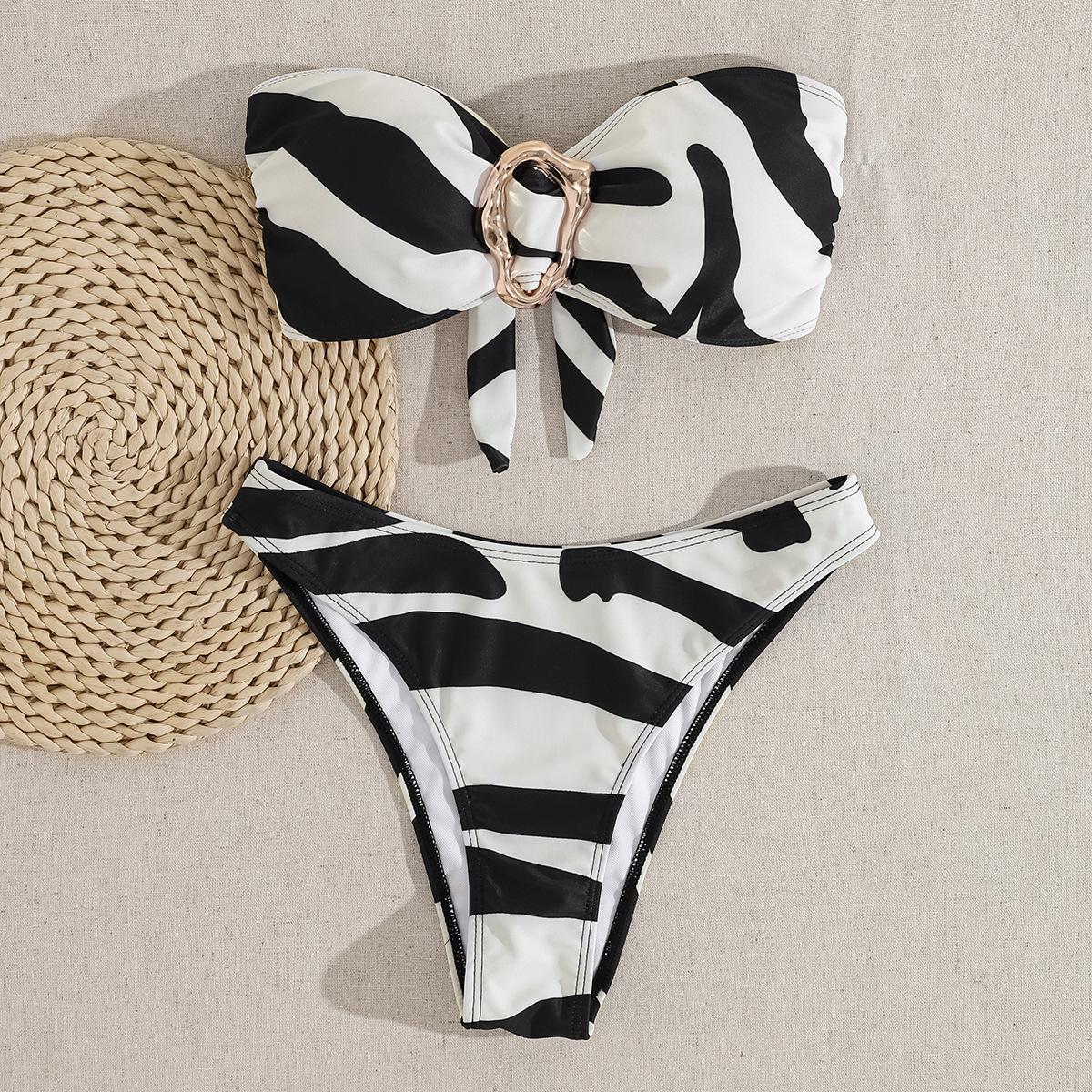 

Однотонный купальник бикини бандо без бретелек с сексуальным разрезом Женский купальник M чёрный/белый