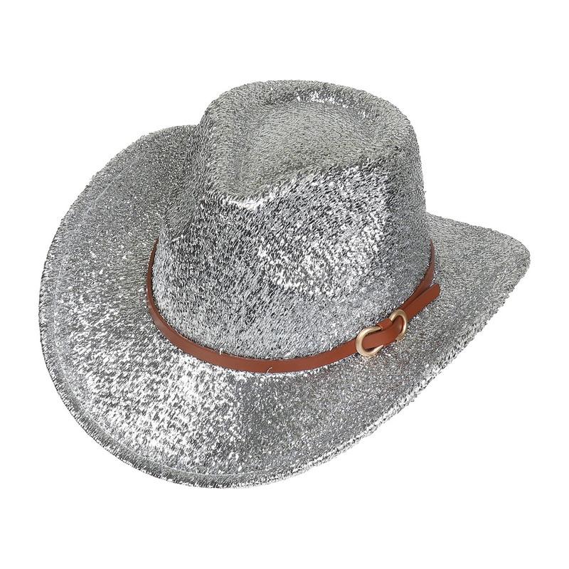 Glitzerndes Cowboyhut Unisex Westernstil Breiter Rand Fedora Hut für Party Festival Cosplay