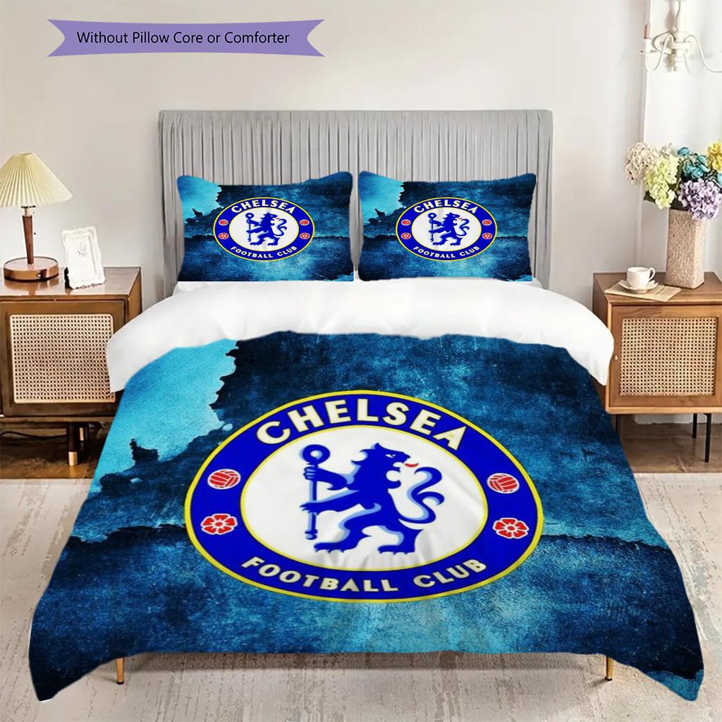 Chelsea Football Club Emblem Display Three-piece Set (1 * Duvet Cover + 2 * Pillowcase, Without Core) 2D Flat Soft and Comfortable
