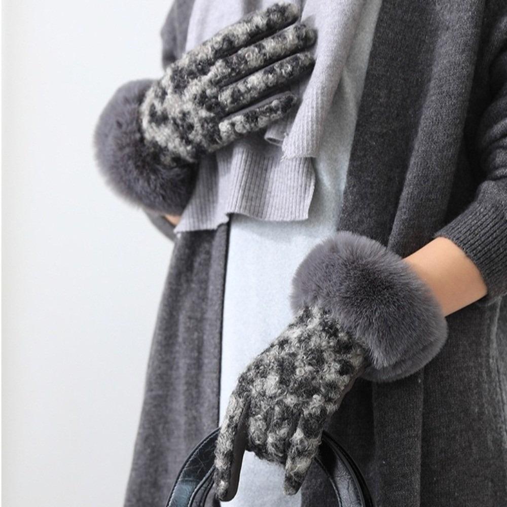 

Velvet Leopard Print Gloves Thick Cycling Mittens Fashion Winter Suede Gloves Girls серый