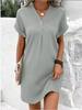 2024 European & American V-neck Solid Color Casual Button Dress for Women