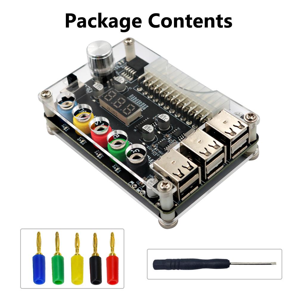 24Pin ATX Power Supply Breakout Board Power Module Adapter Connector Adjustable Voltage Knob 6 Port USB 2.0 Supports QC2.0 QC3.0