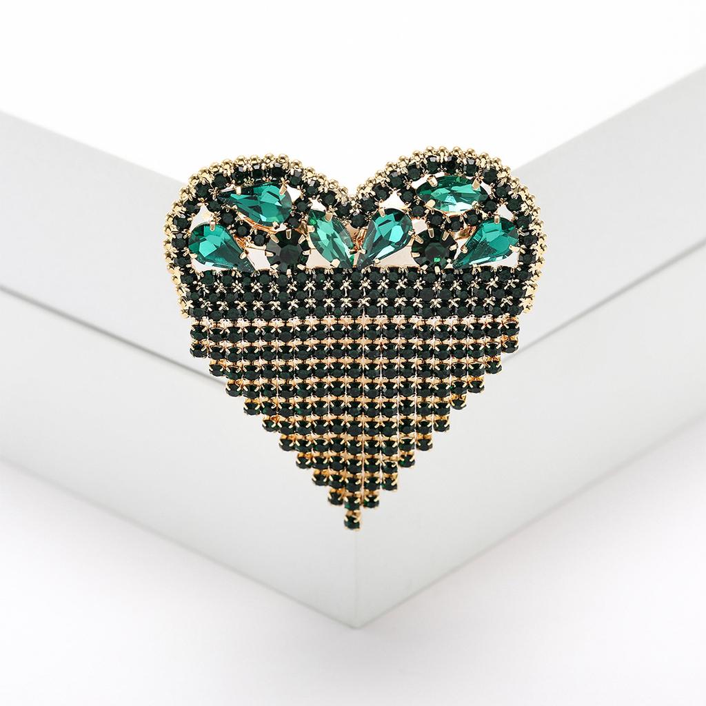 SKEDS New Arrival Women Luxury Full Crystal Tassel Heart Brooches Pins Shiny Boutique Suit Badges Buckles For Lady Free Shipping