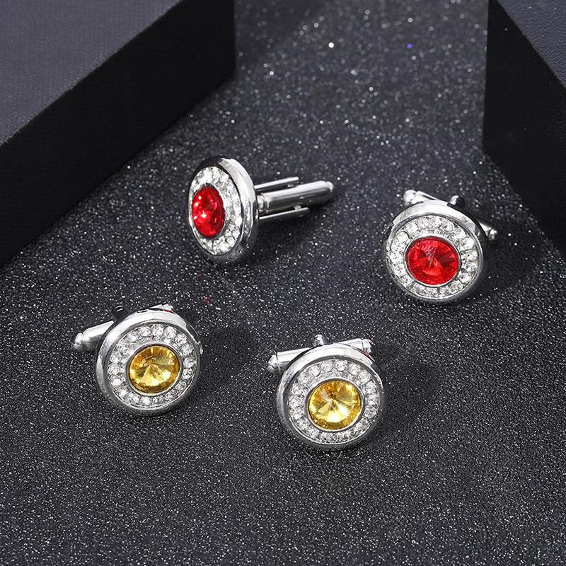 Luxury Cubic Zircon Men's Cufflinks Round Rhinestone Shirt Cufflink Classic French Suit Cuff Button Quality Zircon Gift for Man