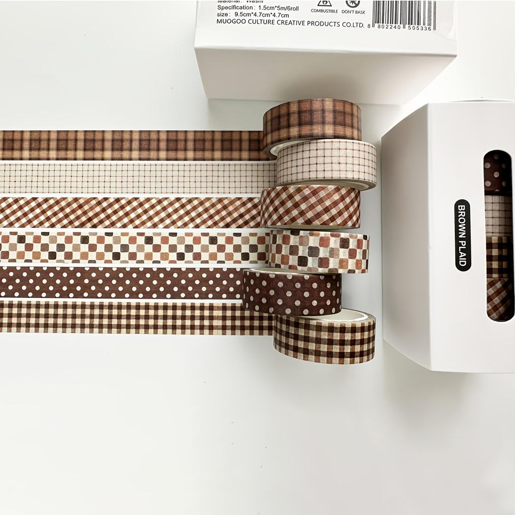 Washi Tape Set, 6 Rolls, Assorted Sizes, Washi Tape for Scrapbooking, Arts, Crafts, Journals and Planners, Checked Design