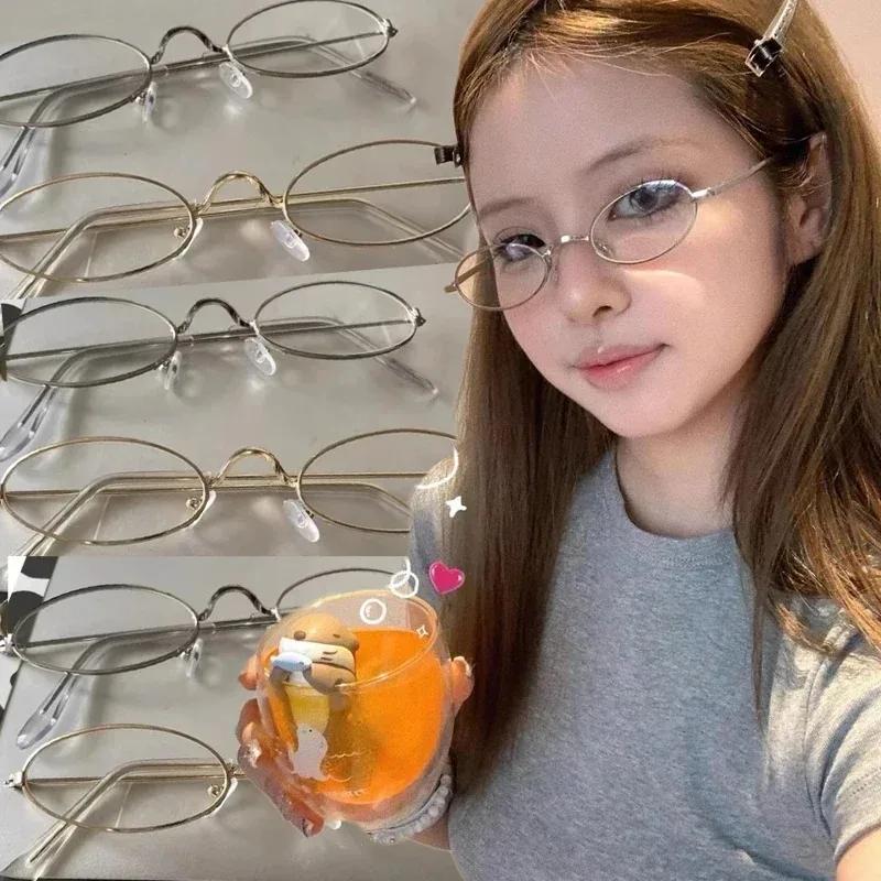 Ins Trendy Small Oval Metal Frame Eye Glasses Women Men Korean Fashion Retro Gold Silver Color Eyewear Anti Blue Light Glasses