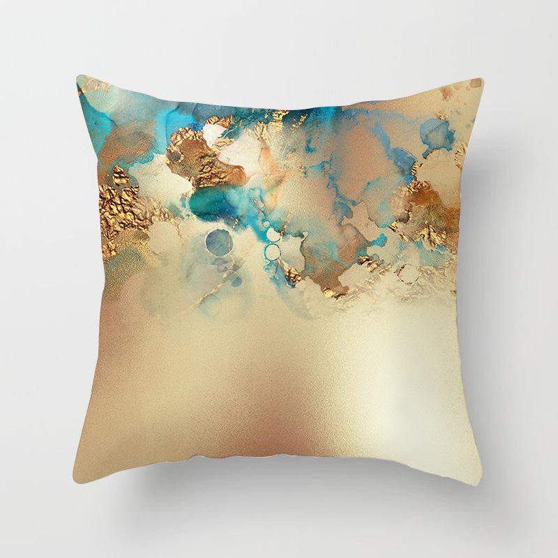 Nordic Watercolor Gold Foil Texture Printed Pillowcase Golden Home Sofa Pillowcase