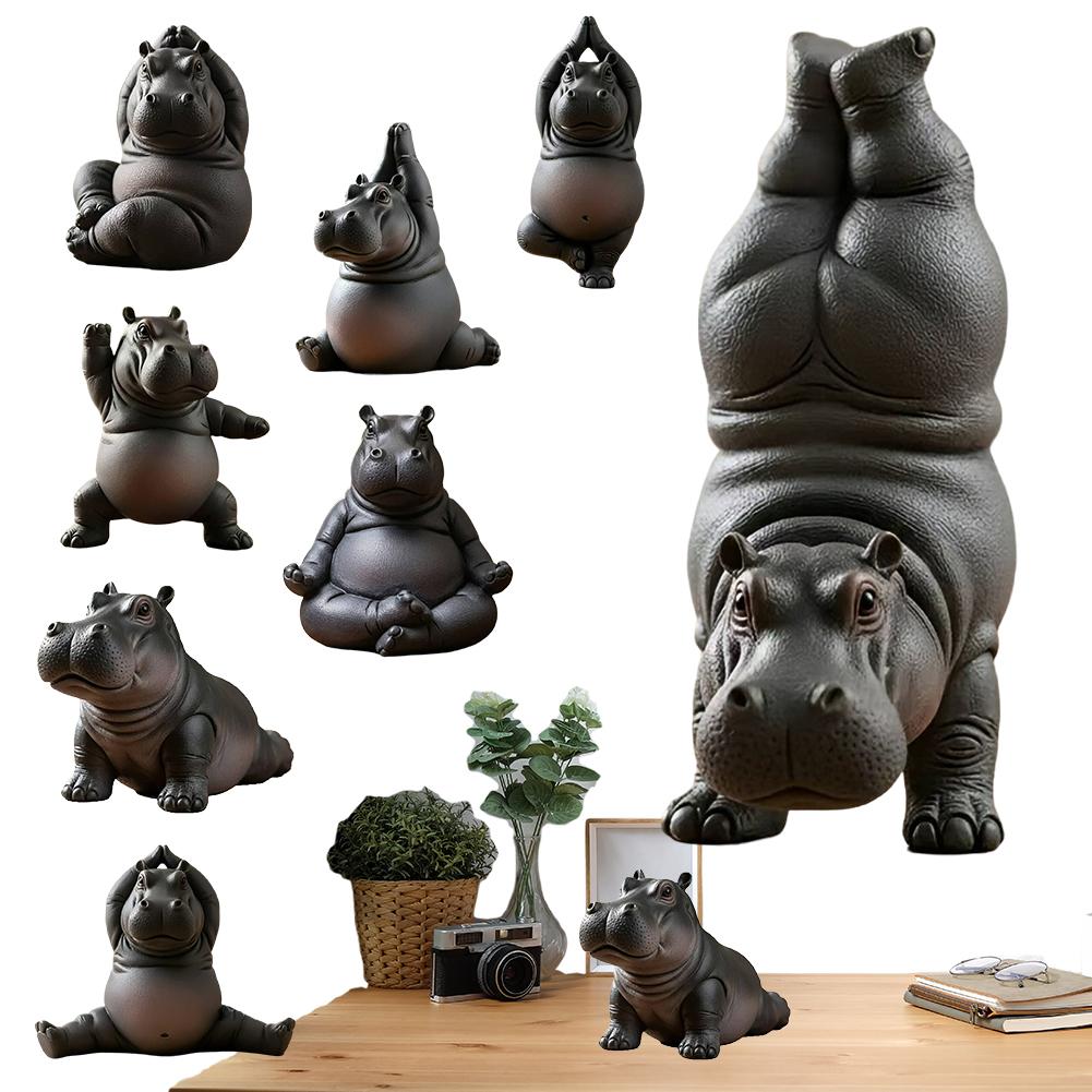 Hippo Yoga Figurine Multi-Purpose Meditation Hippopotamus Statue Creative Animal Yoga Ornament Living Room/Bedroom Decoration