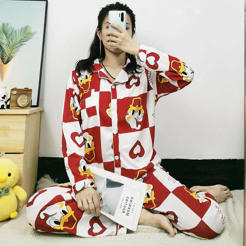 A thin milk silk pajama women's spring and autumn sweet age-reducing women's long-sleeved trousers loungewear set