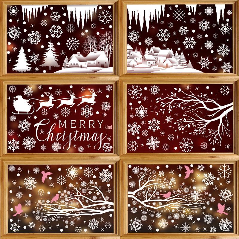 Snowflake Scene Christmas Window Stickers: Holiday Atmosphere Glass Decor