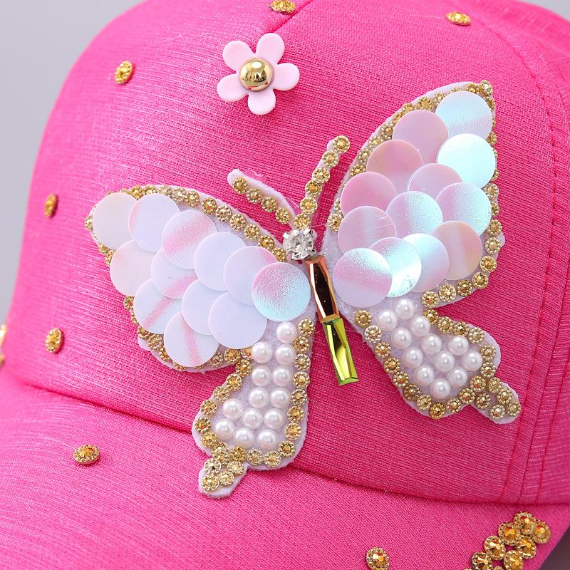 Sequined butterfly baseball cap women's European and American fashion rhinestone temperament curved brim cap
