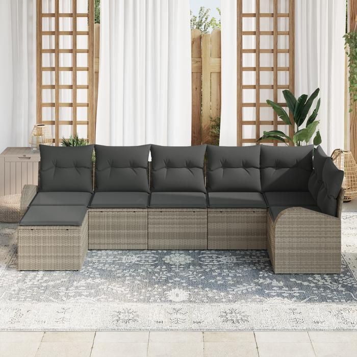 VidaXL Ensemble de canapé de jardin 7 pièces avec coussins gris clair en poly rotin 3346132