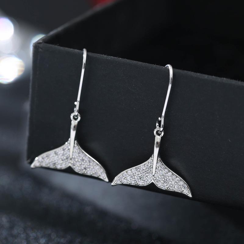 Exquisite Gold-Plated Fishtail Earrings with Full Diamond Design - Creative Gifts for Girls