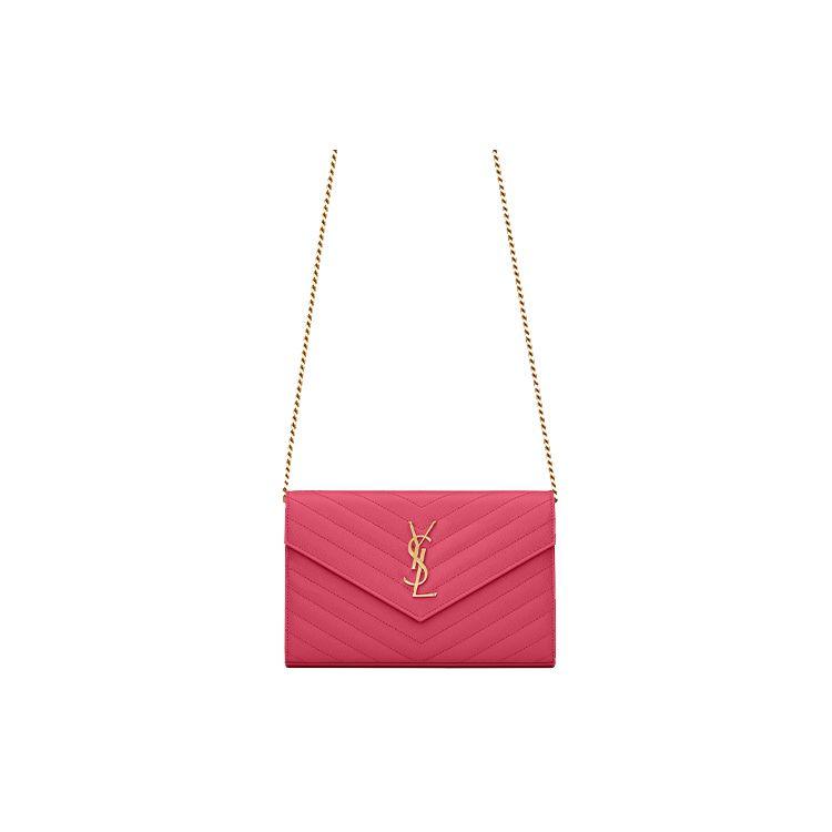 Saint Laurent YSL Monogram Chain Gold Logo Quilted Grainy Embossed Leather Shoulder Bag Women Shoulder Bag Rose 377828BOW015526