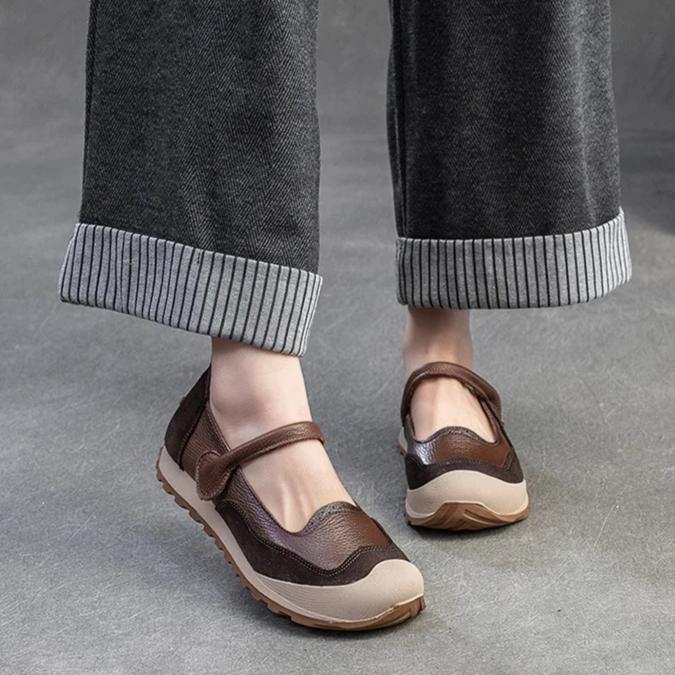 Johnature Commuter Genuine Leather Flats Casual Round Toe Soft Soled Shallow Versatile Women's Shoes