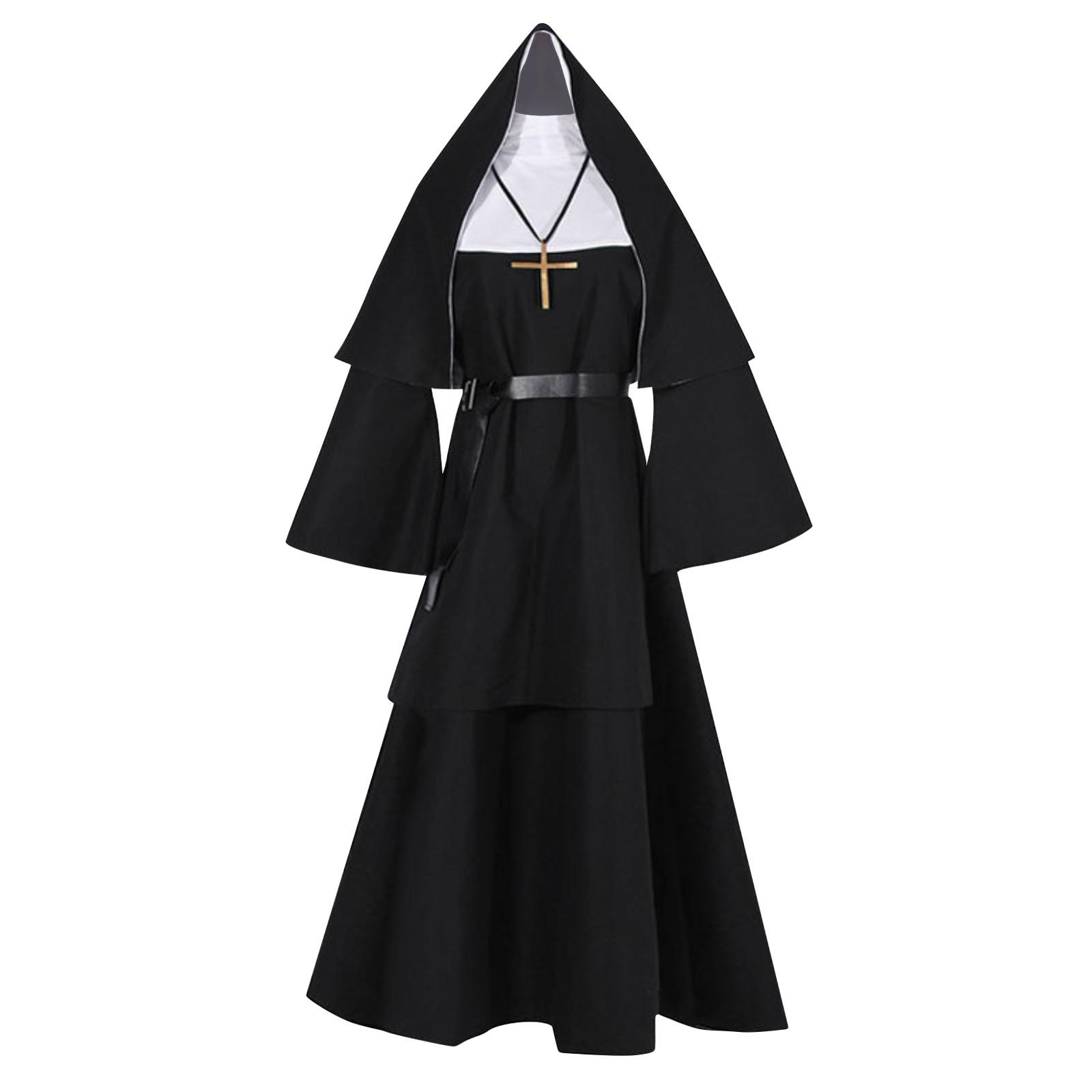 Хэллоуин монахиня косплей костюм комплект из 4 предметов костюм монахини + накидка + пояс — фото 2
