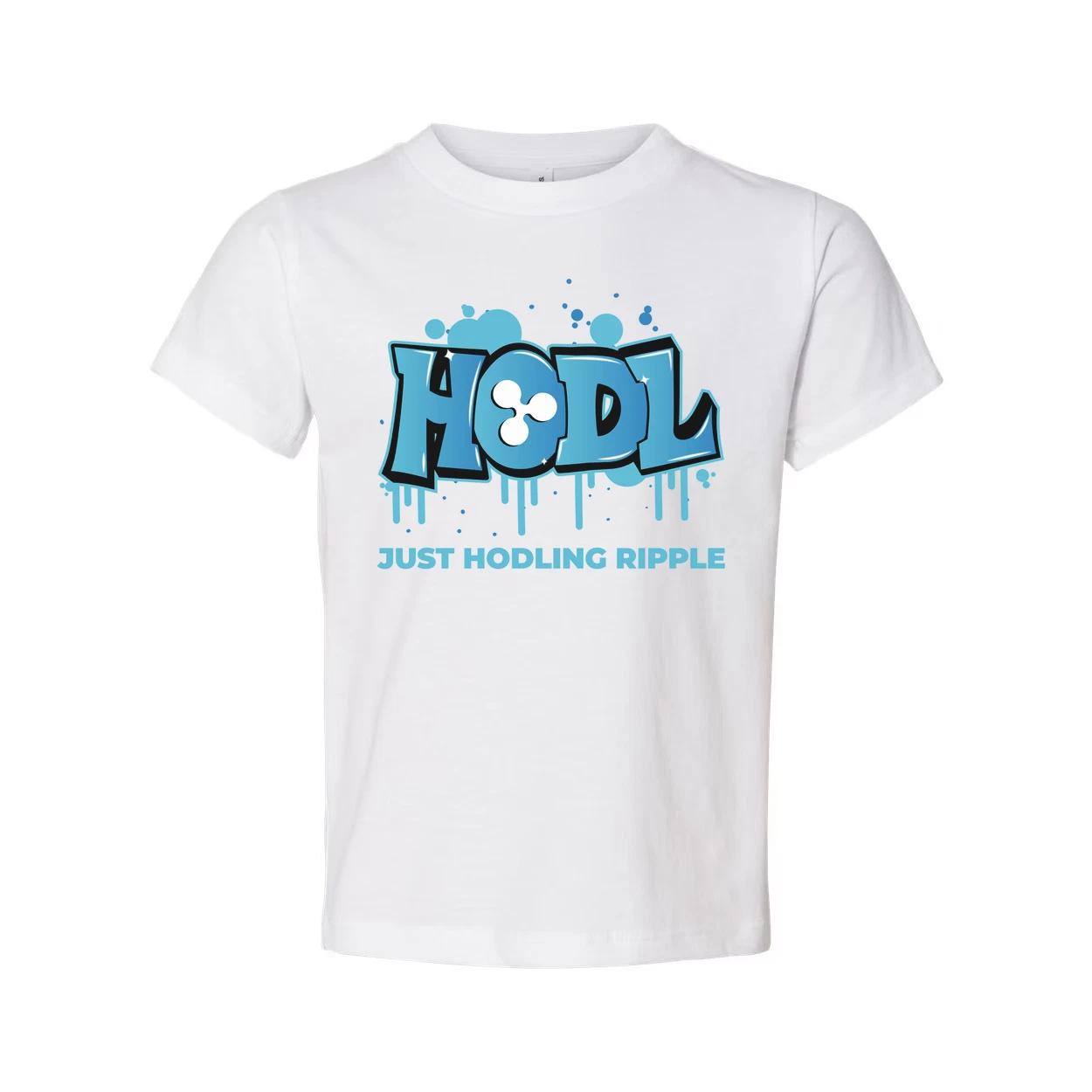 

Crypto Hodl Graffiti Tee Featuring Blue HODL Logo And Just Hodling Ripple Text F L