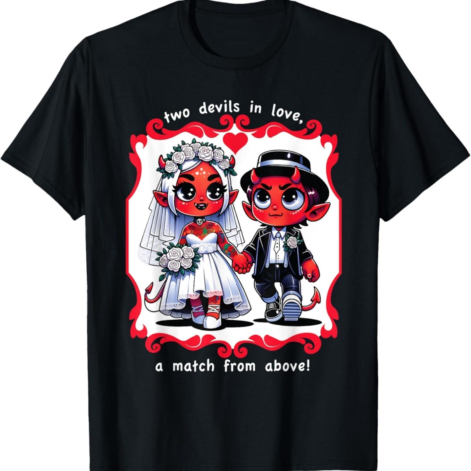 Funny Wedding_ Devil-Bride and Devil-Groom Graphics Steal T-Shirt S чёрный