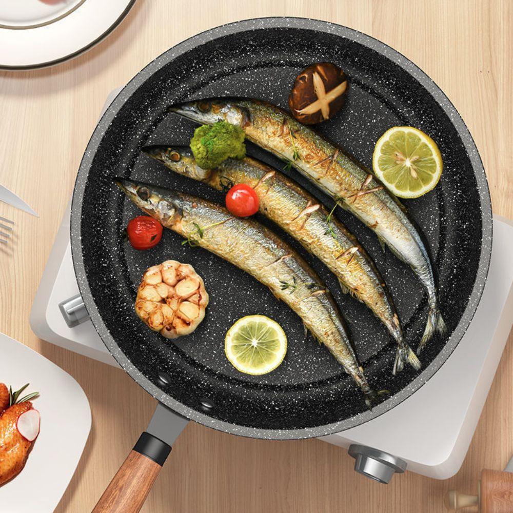 Flat Bottomed Stir Fry Pan Non Stick Omelette Skillet Multipurpose Saucepan  Induction Cooker