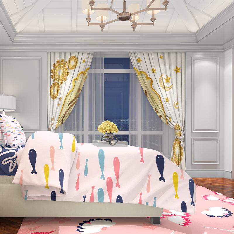 2pcs- Warm-colored Ramadan printed curtains, pole bag curtains 42*84, bedroom and living room, home decoration, room decoration
