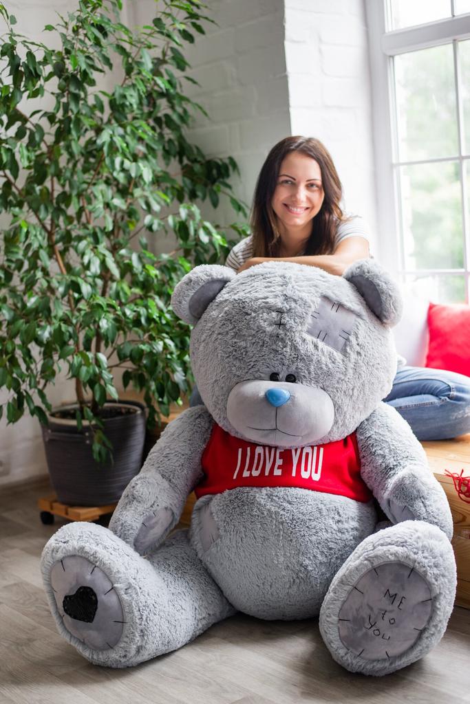 Мишка с латками плюшевый в футболке Yarokuz Me To You 160 см Серый
