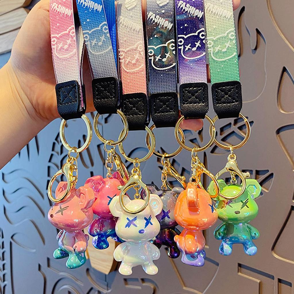 Cute Bear Gradient Resin Keychain for Girls and Boys Easy to Carry Cute Animal Pendant Metal Keychain [Joyasslly] - (Gray)