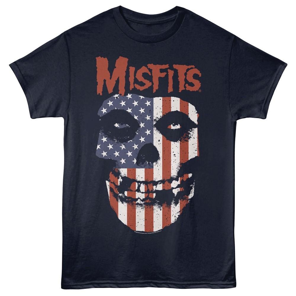 The Misfits Band T Shirt FLAG FACE Mens Punk Rock Music Official Navy Cotton Unisex T-Shirt XXXL
