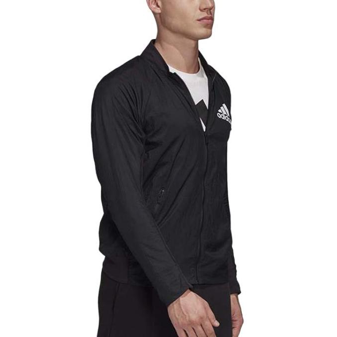 Adidas Logo Zip Pohodlná Ležérní Bunda s Dlouhým Rukávem Pánská Bunda Černá FI4684