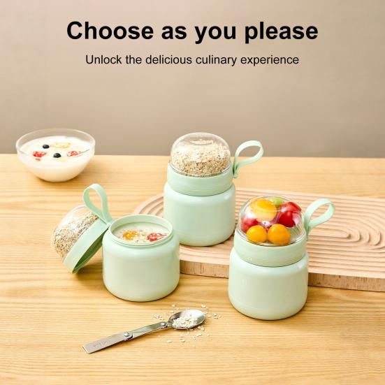 Portable Breakfast Cups Stainless Steel Lunch Cup Double-Layer Insulated Food Jar with Spoon Leakproof Travel Salad Container for Soup Salad