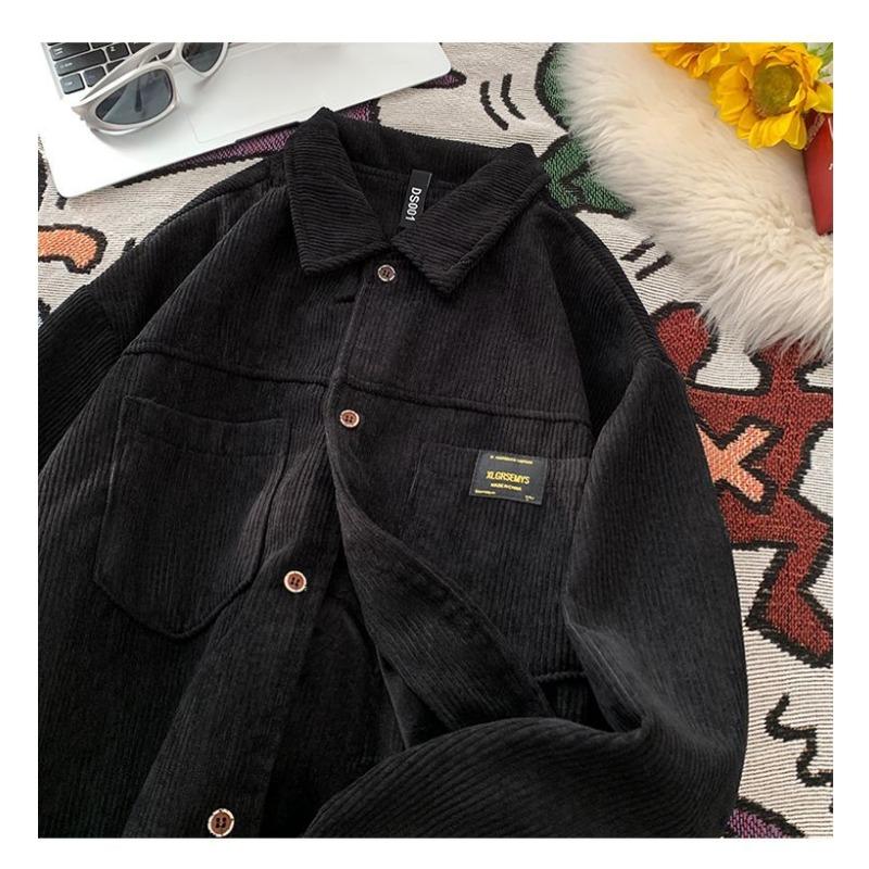 Autumn and Winter Men's Long-sleeved Corduroy Jacket Student Hong Kong Style Japanese Style Retro Work Shirt