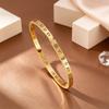 Titanium Steel Roman Numeral & Mother-of-Pearl Heart Bracelet Set - Colorfast Bangle with Four-Leaf Clover Pendant.