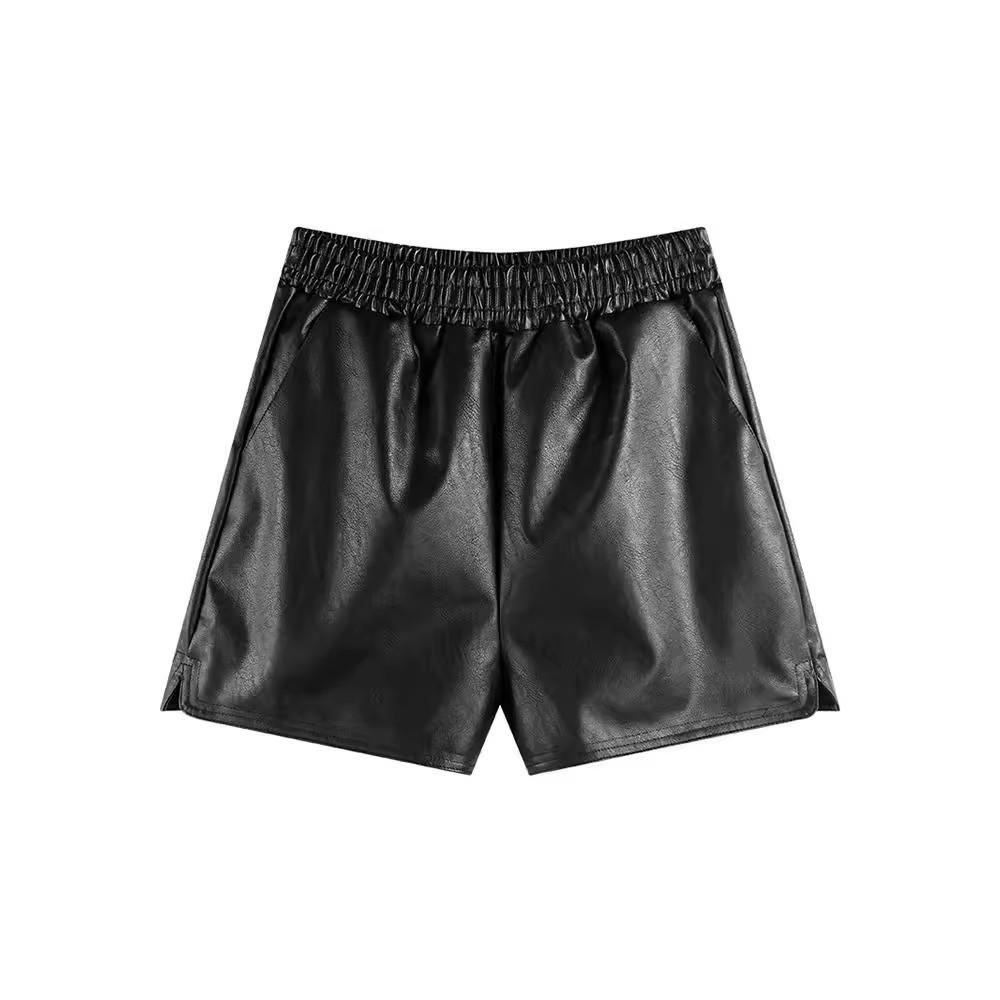 Women's 2026 Fall Winter Plus Size Wide Leg High Waisted Outer Wear PU Leather A-Line Casual Shorts Mini Shorts Versatile Slim Fit Hot Pants