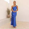 Women's New Split Fashion Sexy Backless Solid Color Dress Suspender Long Dress Women