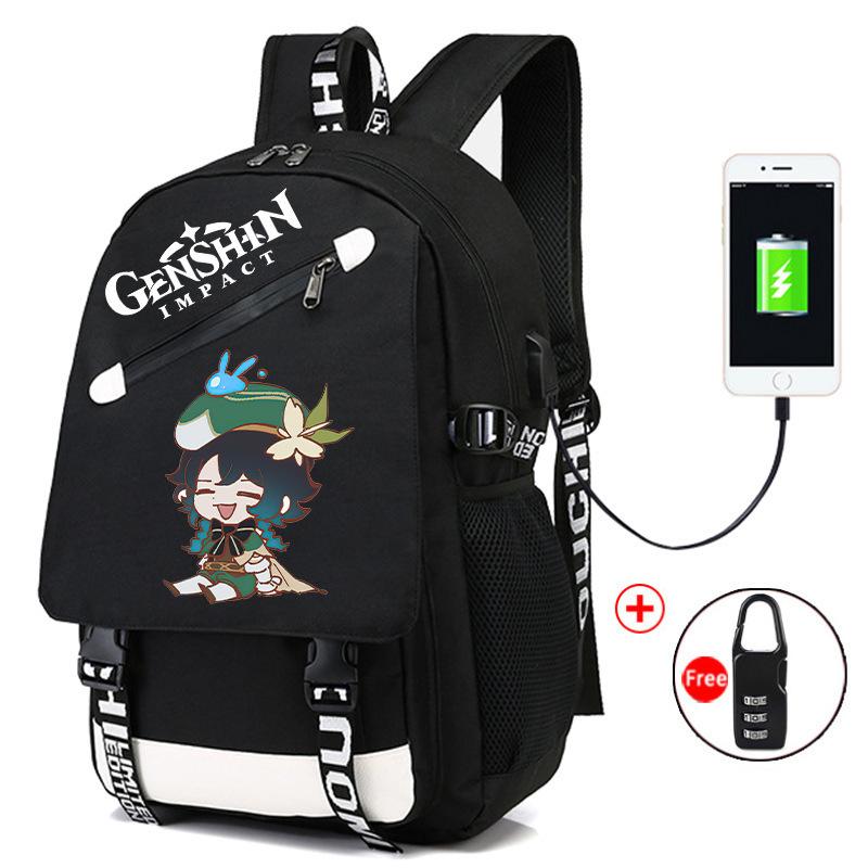 Backpack Anime, Genshin Surrounding Large Capacity Student School Bag Outdoor Travel Bag