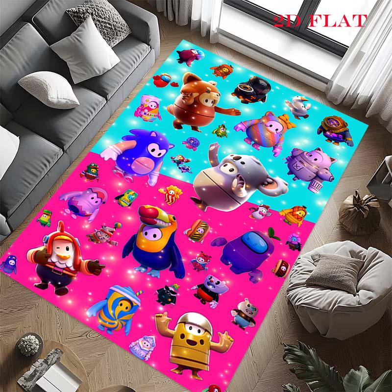 Fall Guys Teppich für Wohnzimmer Schlafzimmer Zuhause Sofadekoration, Rutschfeste Bodenmatte für Kinder