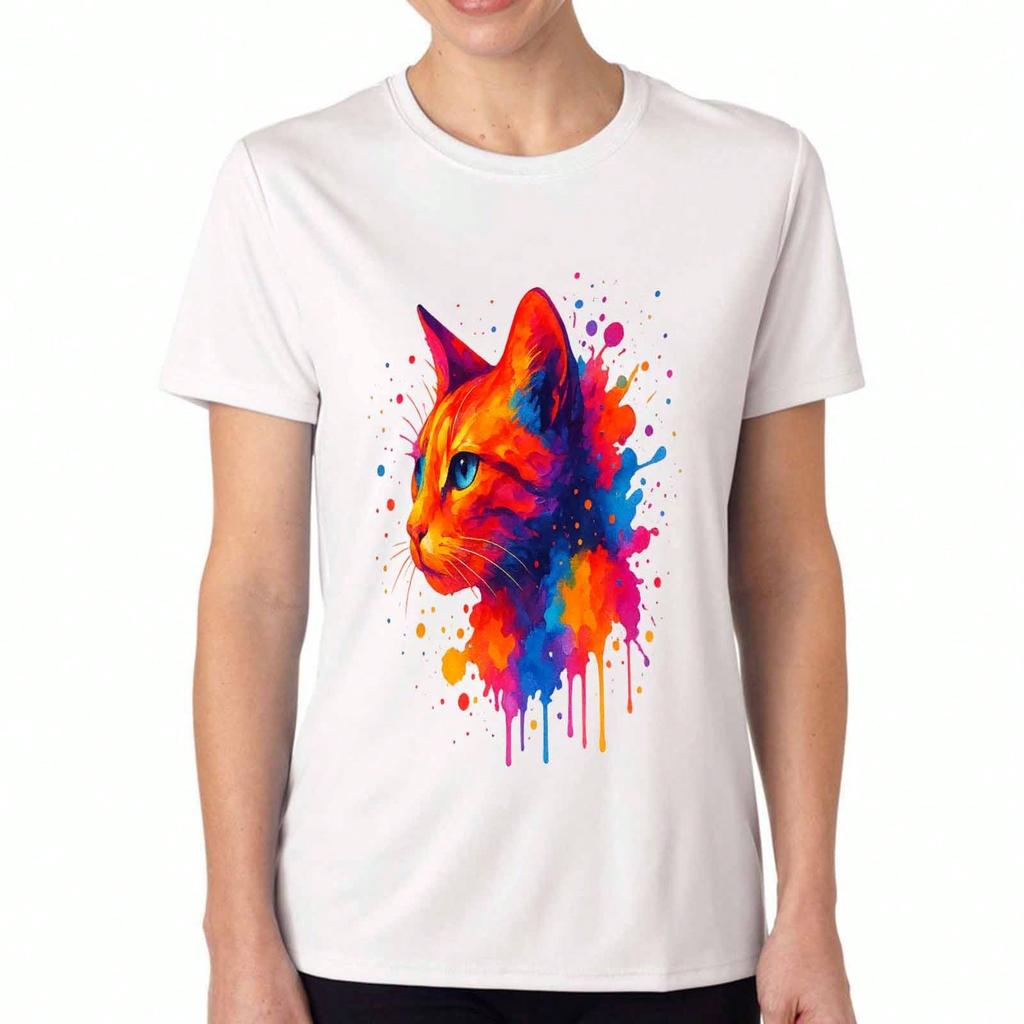 Colorful Cat unisex Cotton T Shirt, Premium Cotton Graphic, Durable And Longlasting, Casual Fashion, Adorable Kitten Face Artwork Tee, EyeCatching Des